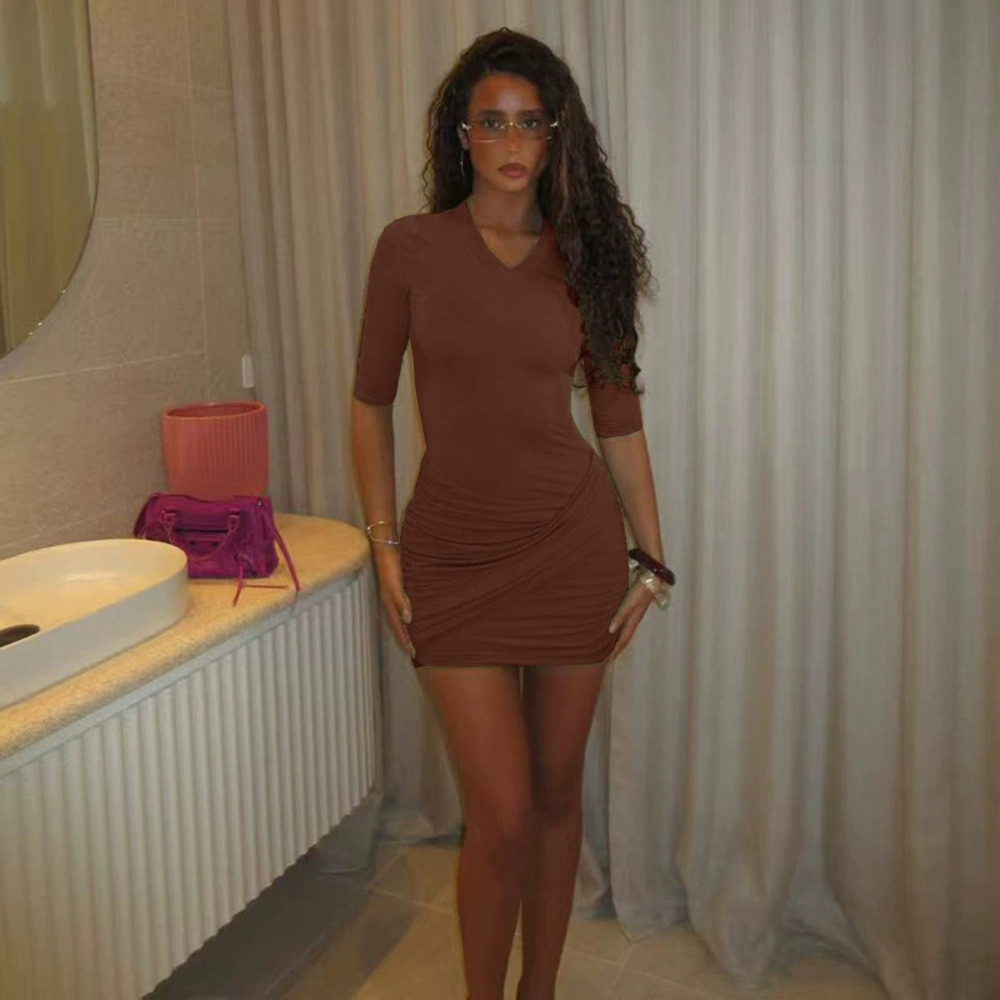 ZARA Loungewear Simple Slimming Solid Color Short Bodycon Dress Mid Long Sleeve